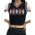 thumbnail image 6 of Kiapeise Women Sexy Knitted Vest, Sleeveless V-neck Off-the-shoulder Short Waistcoat, Black/ Red/ Light Blue/ Dark Blue/ Brown, 6 of 7