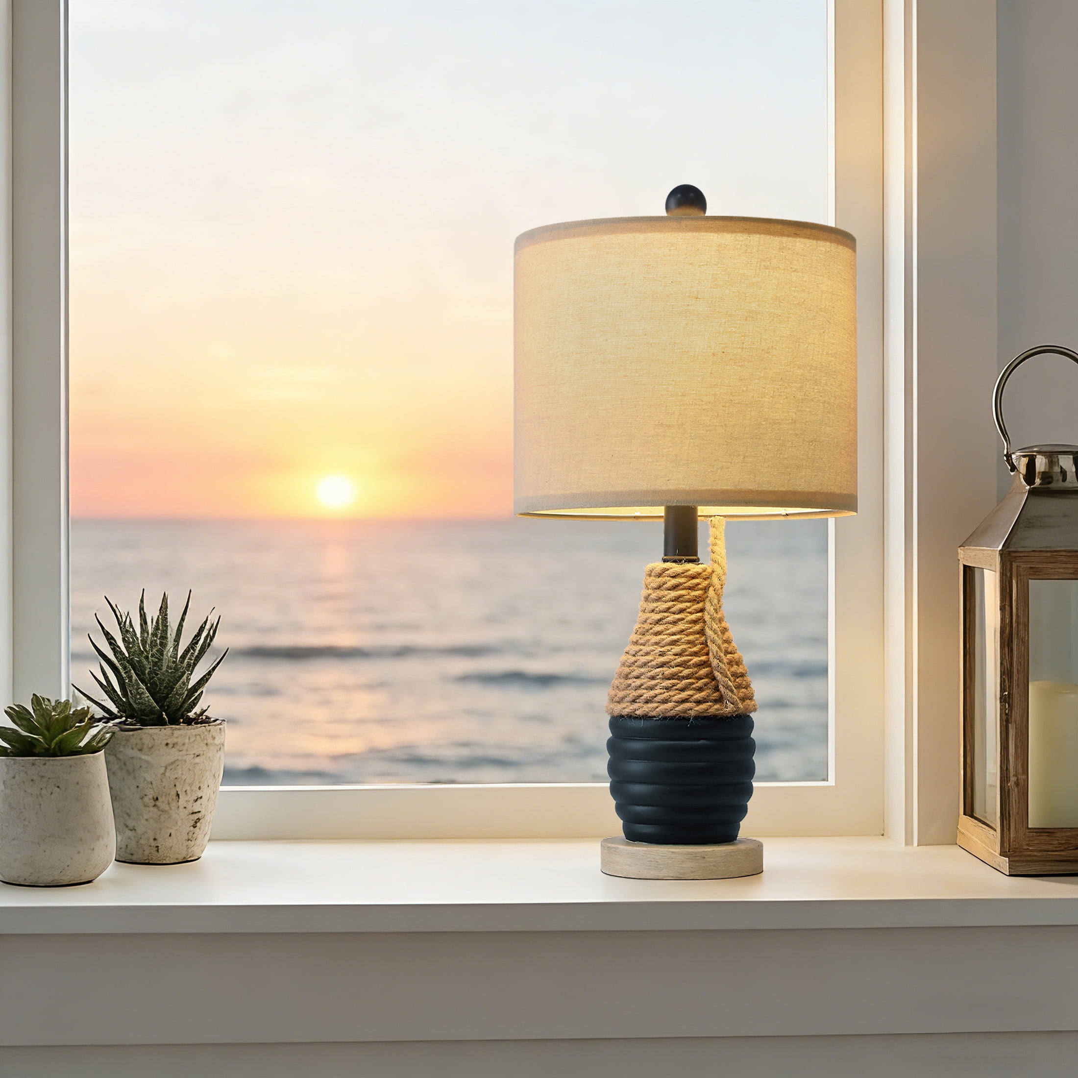 Oneach Farmhouse Table Lamp for Living Room Bedroom 20" Coastal Navy Blue Nightstands Bedside Lamps Home