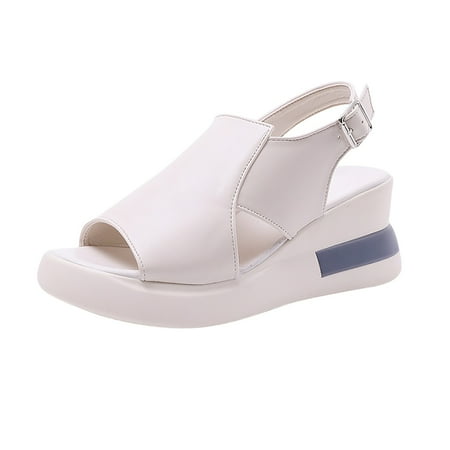 CHOII 50% Clearance High-heeled Shoes Fishmouth Wedges High-heeled Shoes Women s Shoes Sandals Thick Sole Tower Buckle Sandals Comfort Sandals Ankle Strap Sandals Comfort Sandals Beige/6