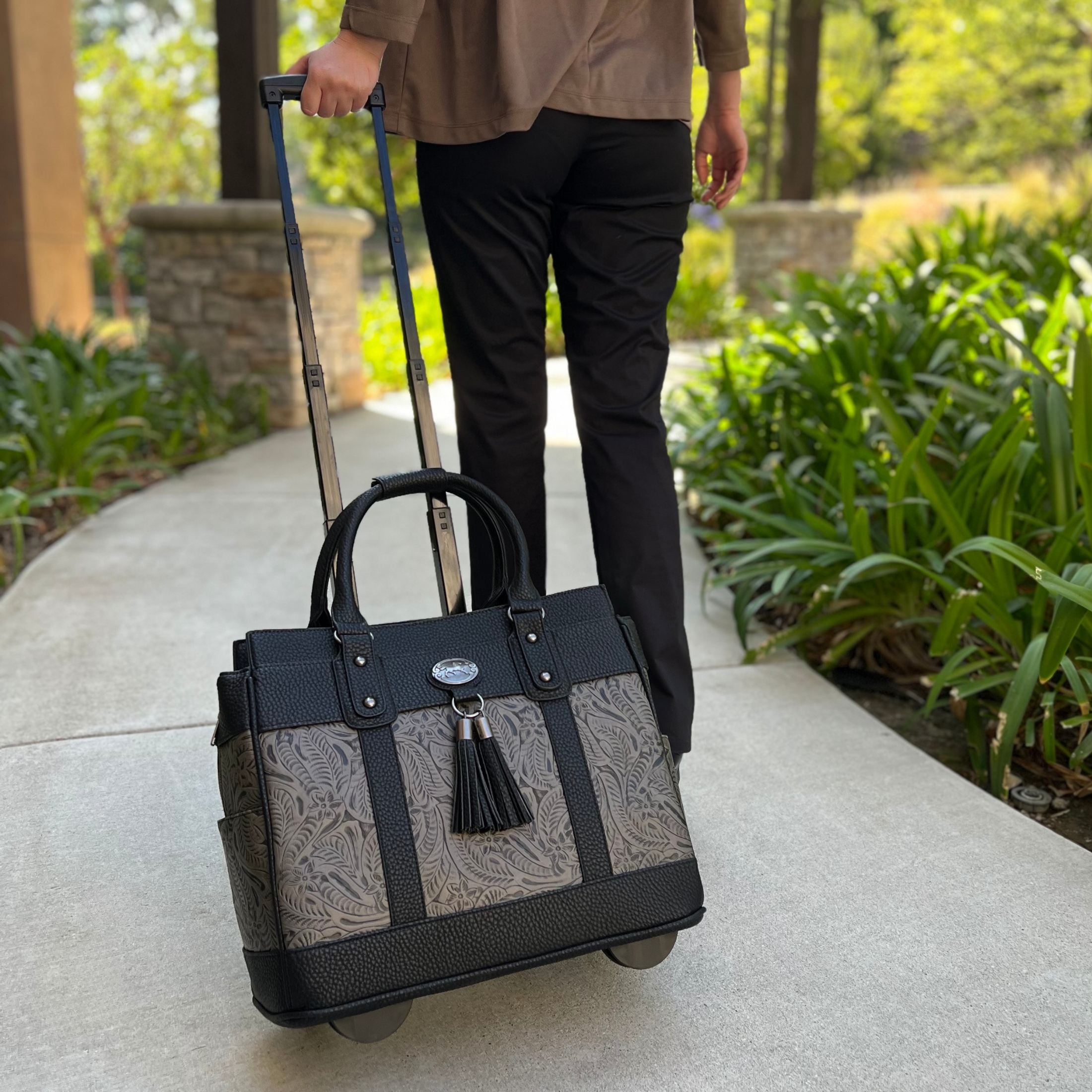 The Dallas Stylish Rolling iPad Tablet or Laptop Tote Carryall Bag | Roller Briefcase for Women | JKM & Company