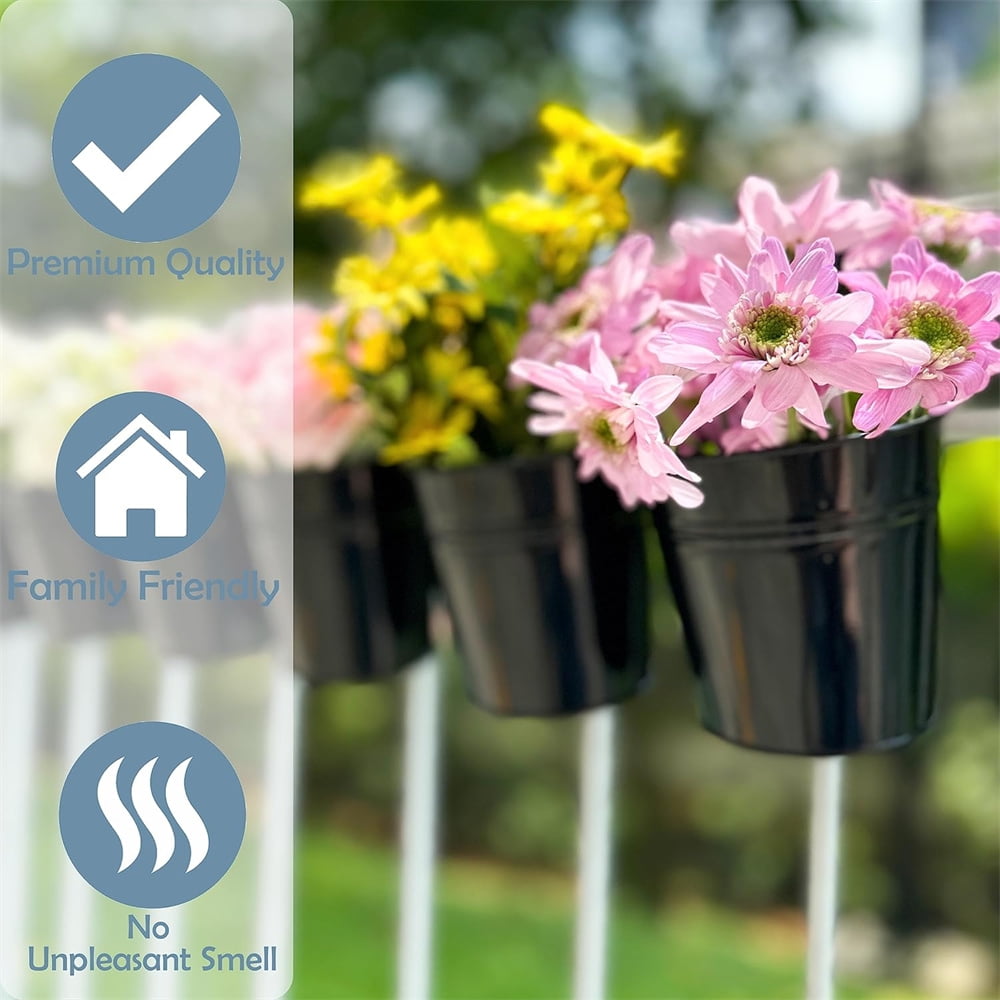 8Pack Black Fence Hanging Planters,Metal Railing Bucket,Iron Flower Pots with Detachable Hook,Outdoor Green Plant Containers,for Home Office Decoration 4Inch