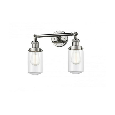 

Polished Nickel Tone Bathroom Vanity 14 Wide Clear Glass Steel/Cast Brass Medium Base LED 2 Light Fixture