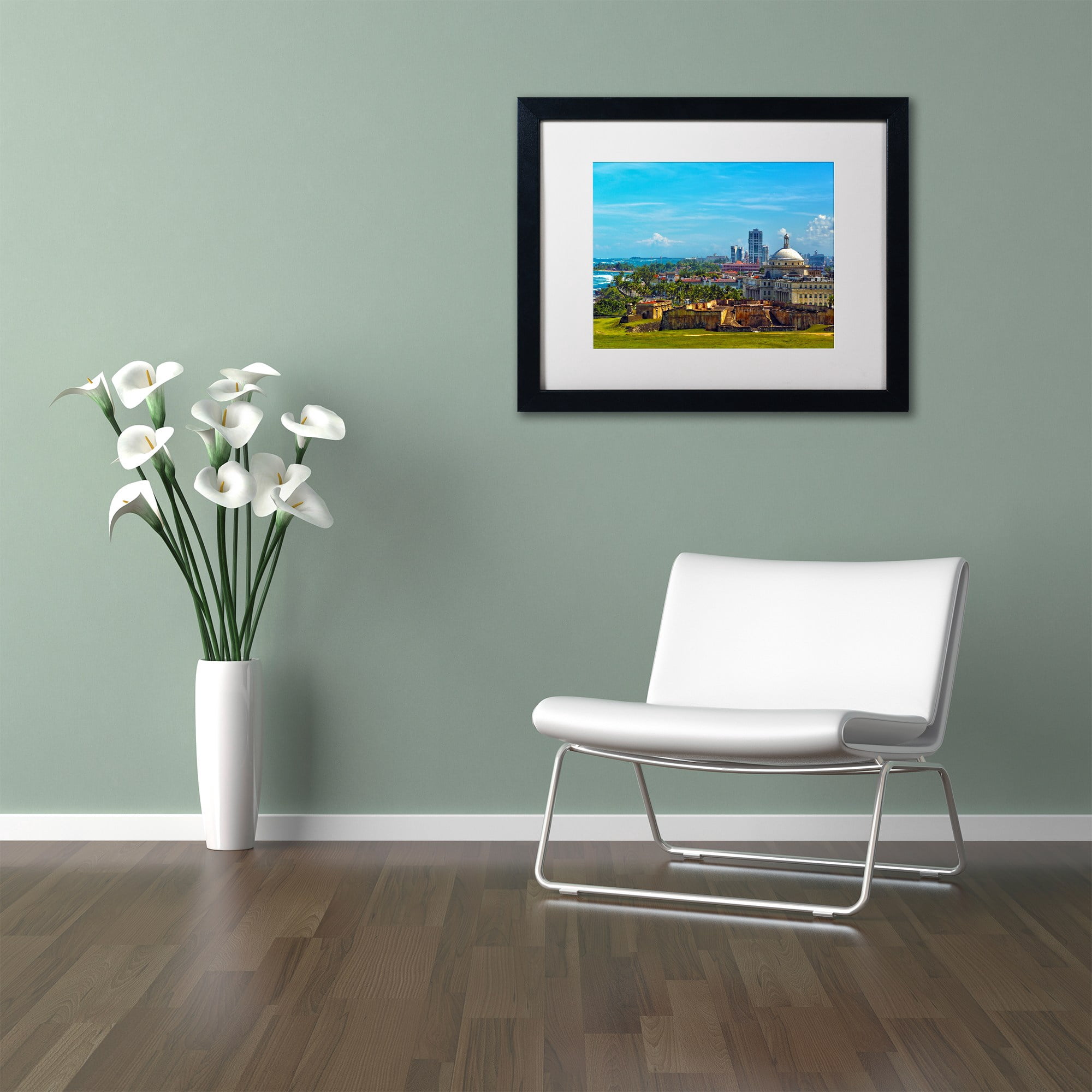 Trademark Fine Art "Old San Juan" Canvas Art by CATeyes, White Matte, Black Frame