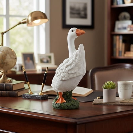 Hollow Resin Plastic Garden Goose Statue for Porch Decor With Wind Resistant Sand Fillable Base and Stones Design Outdoor Yard Decoration 14 Inches Tall