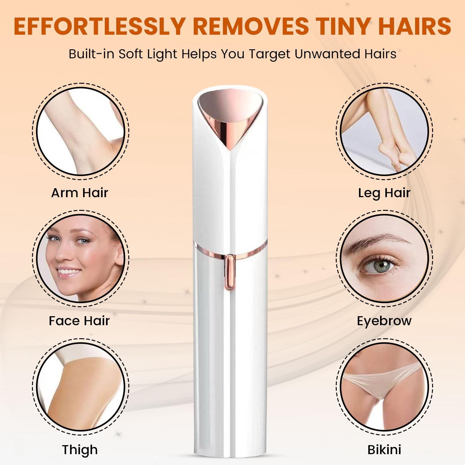 Facial Hair Remover for Women – Electric Face Razor with Light, Hair Removal for Upper Lip, Chin & Cheeks – Color White