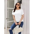 thumbnail image 5 of Women's Solid Short Sleeve Boat Neck Dolman Top with Side Shirring Trendy Casual Loose Fit T-Shirt, 5 of 7