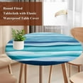 thumbnail image 5 of Summer Coastal Round Fitted Table Cover Abstract Ocean Wave Blue Teal Stripes Waterproof Table Cloth with Elastic Edge Wipeable Tablecloth for Picnic Camping Party Fits 36"-44" Diameter, 5 of 8