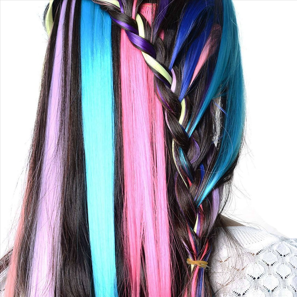 65 Pcs Colored Colorful Clip in Hair Extensions 55cm Straight Synthetic Hairpieces, Rainbow