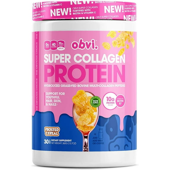 Obvi Collagen Peptides, Protein Powder, Keto, Gluten and Dairy Free, Hydrolyzed Grass-Fed Bovine Collagen Peptides, Supports Gut Health, Healthy Hair, Skin, Nails (Frosted Cereal, 14 Oz)