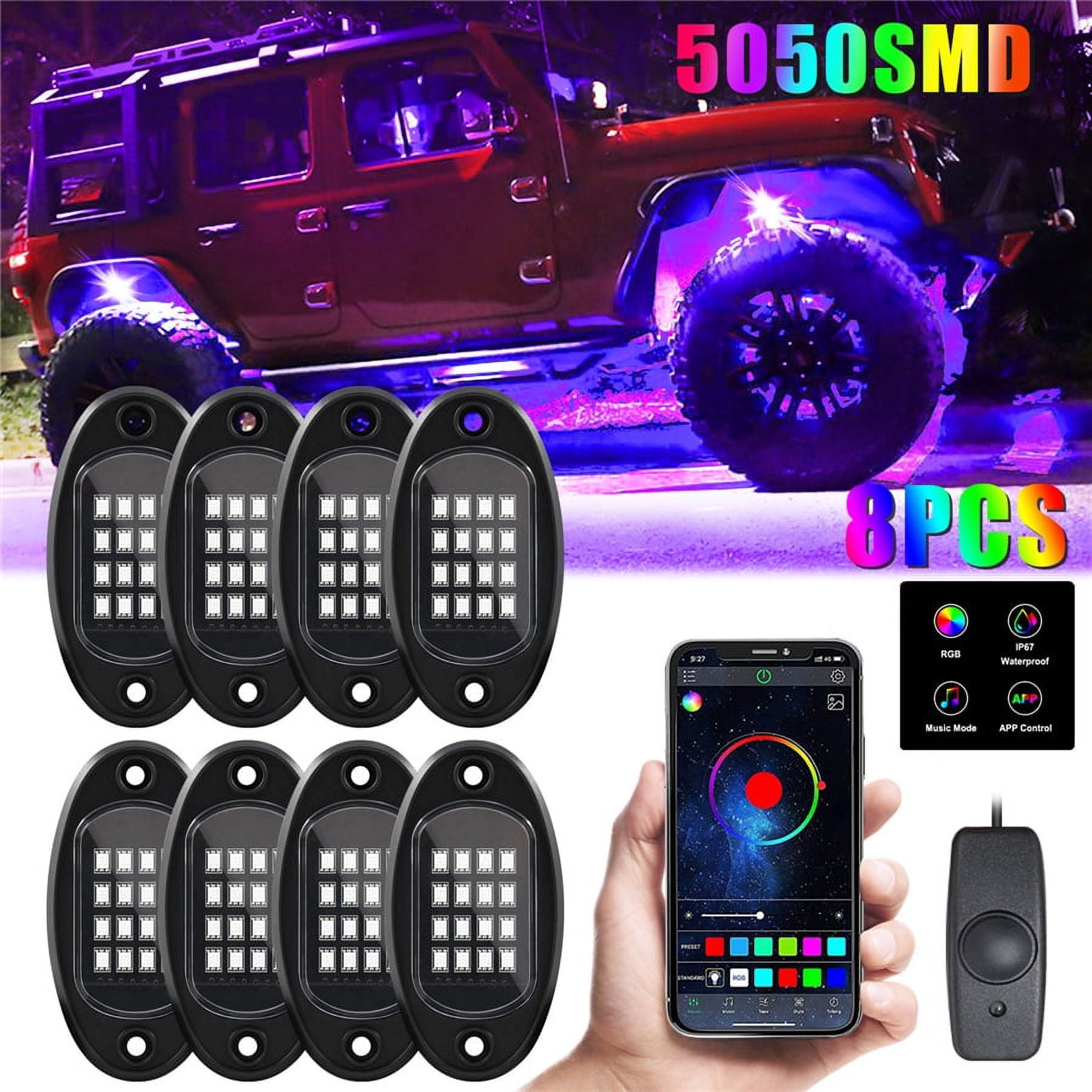 LED Rock Lights Kit 8x For Offroad Truck Underbody Neon Music BT APP Control RGB
