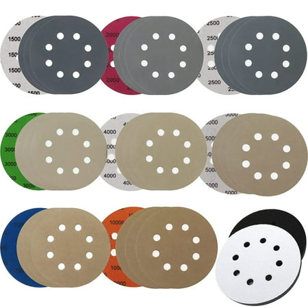 

32 Piece 5Inch 8 Hole Sandpaper with 2 Interface Pads Sanding Disc and Loop Wet and Dry Random Orbital Sandpaper