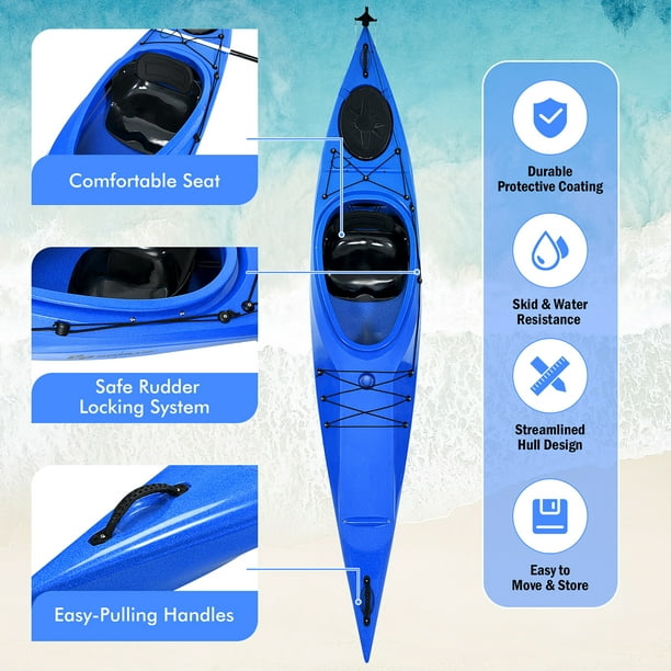 Single Sit-in Kayak Fishing Kayak Boat With Paddle and Detachable Rudder-Blue | Costway