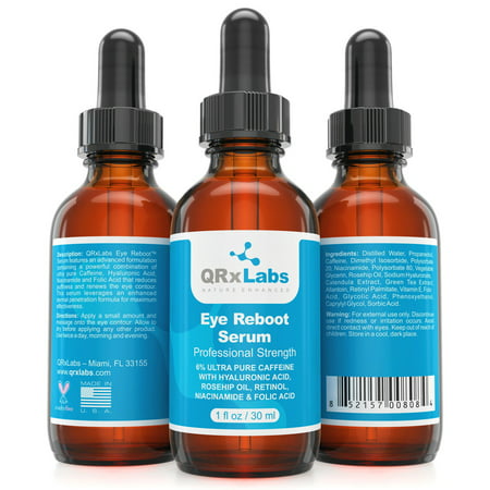 Eye Reboot Serum with 6% Caffeine, Hyaluronic Acid, Rosehip Oil, Retinol, Niacinamide & Folic Acid - Reduces Puffiness and Lines around the Eyes - 1 fl