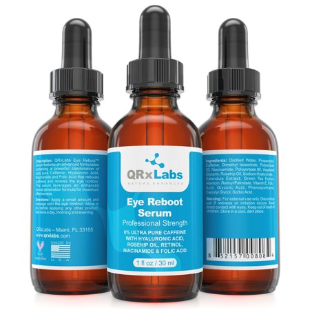Eye Reboot Serum with 6% Caffeine, Hyaluronic Acid, Rosehip Oil, Retinol, Niacinamide & Folic Acid - Reduces Puffiness and Lines around the Eyes - 1 fl