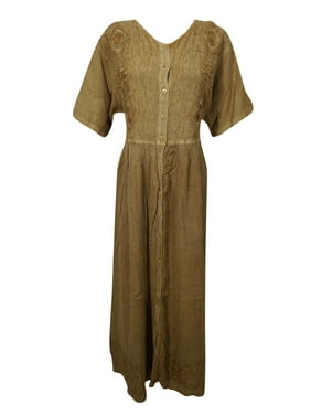 Mogul Women's Maxi Dress Button Down Stonewashed Rayon Comfy Bohemian Fashion Dresses L