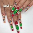thumbnail image 1 of Uñas postizas navideñas, uñas postizas largas de ataúd, uñas postizas rojas de cubierta completa con diseño Grinch, uñas postizas de invierno, uñas acrílicas artificiales navideñas, suministros de dec, 1 of 4