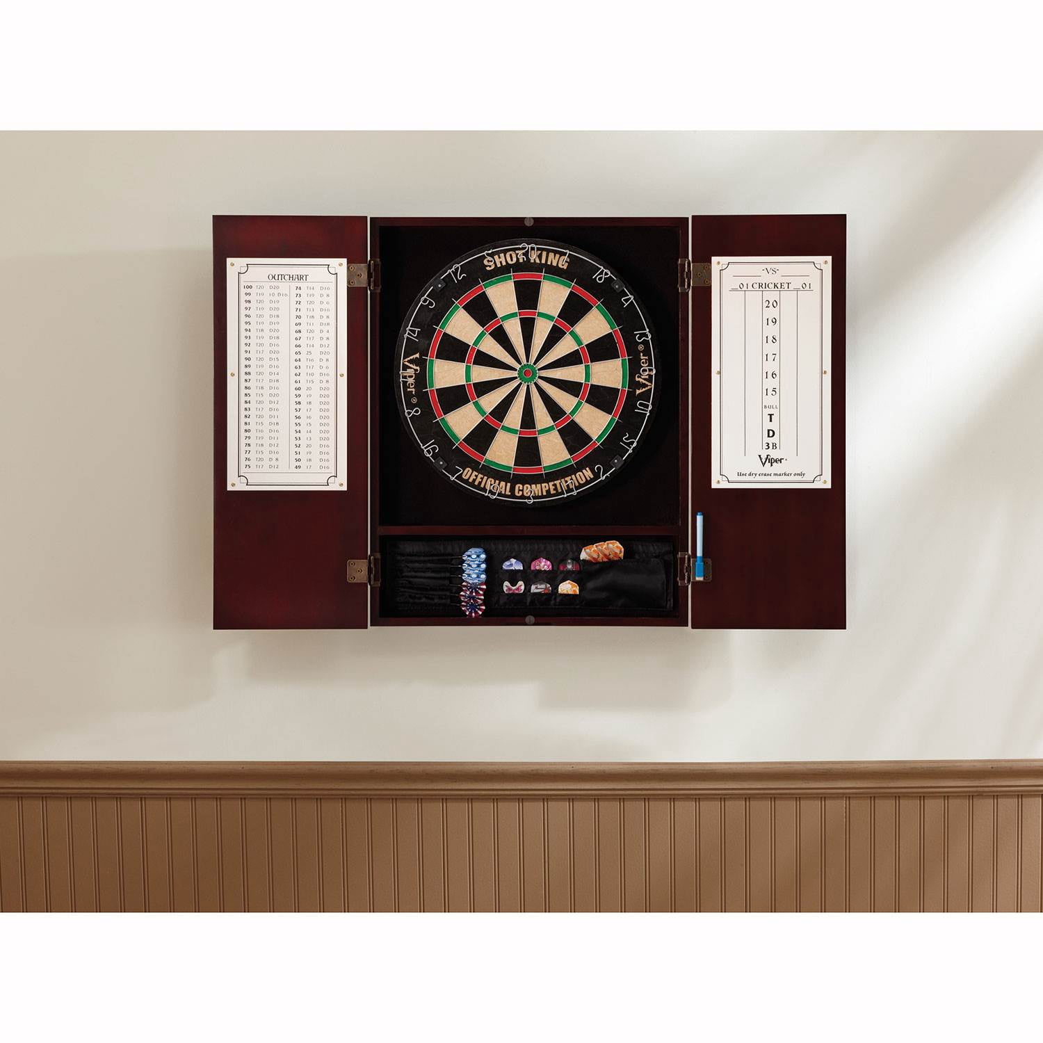 Viper Mahogany Finish Metropolitan Sisal Bristle Steel Tip Dartboard Cabinet