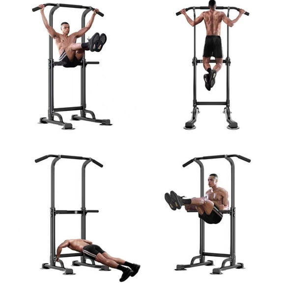 S-HOME Adjustable Power Tower Pull Up Bar in Black for Home Gym Exercises with High Density Foam Handles and Supports 330LBS