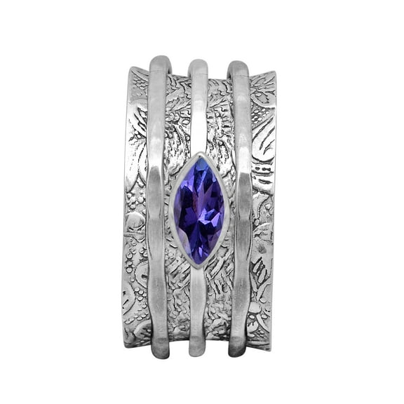 6X3MM Marquise Tanzanite 925 Sterling Silver Meditation Anxiety women Spinner Ring