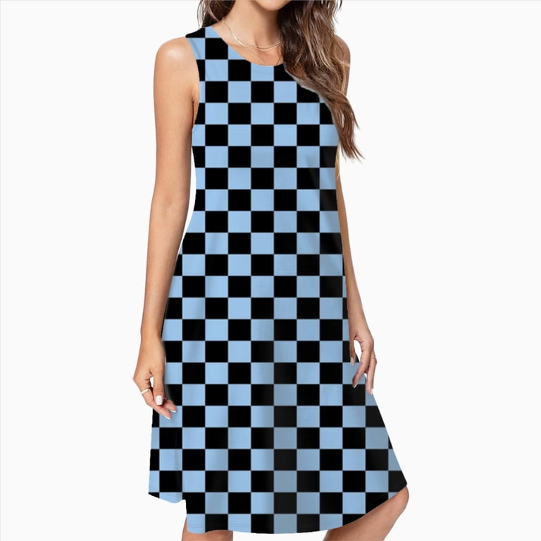 aqua black and white dress Yellow Checkerboard Pattern Elegant Party Dresses Evening Dresses Women Dress Sleeveless Dress Ladies Dresses Security-Ribbon