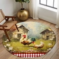 thumbnail image 3 of Round Area Rug 8 Ft, Farmhouse Rooster Washable Non-Slip Circle Carpet for Living Room/Bedroom, Vintage Rustic Plants Oil Painting Collection Low-Profile Large Area Rugs for Indoor, 3 of 7