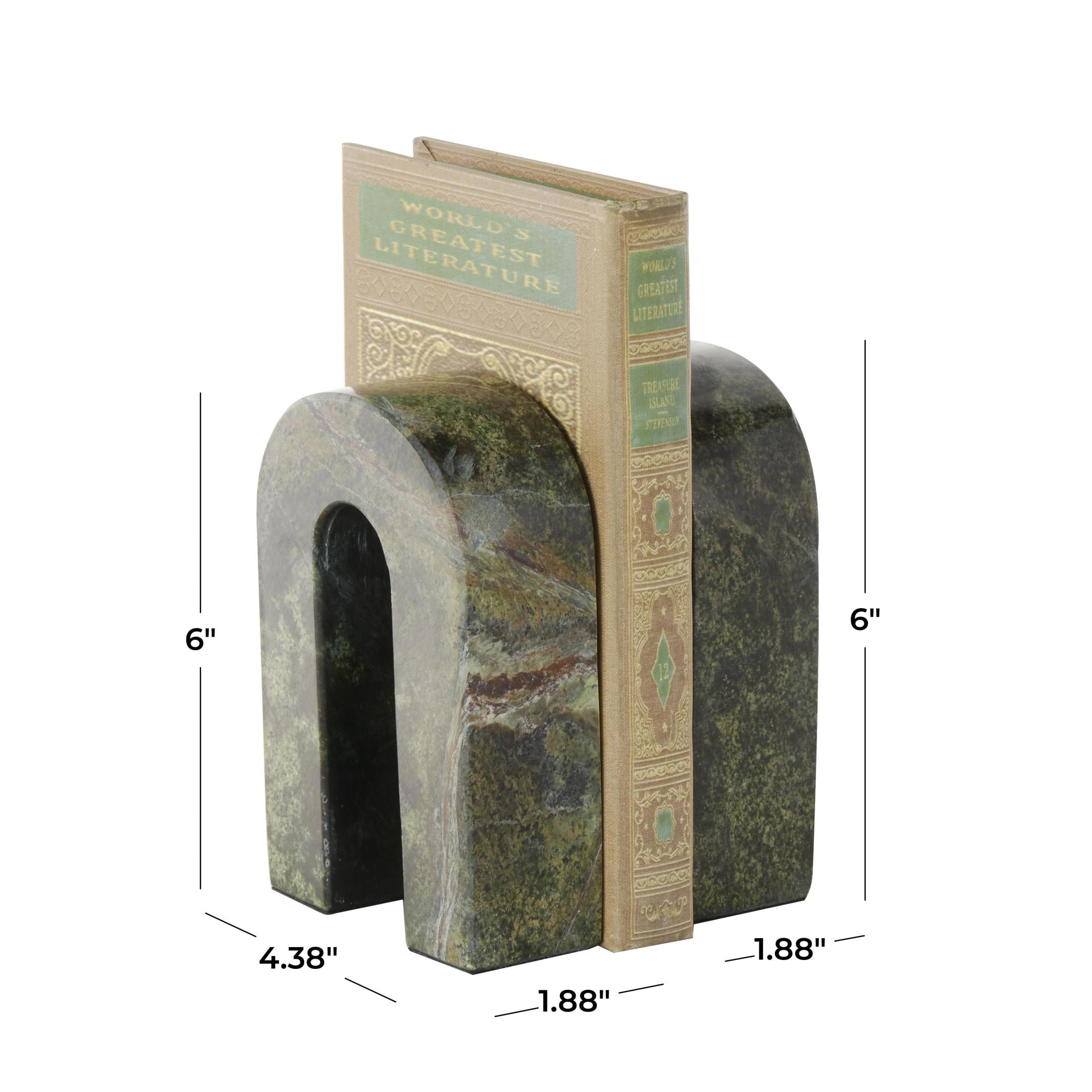 DecMode 4" Arched Geometric Green Marble Bookends (Set of 2)
