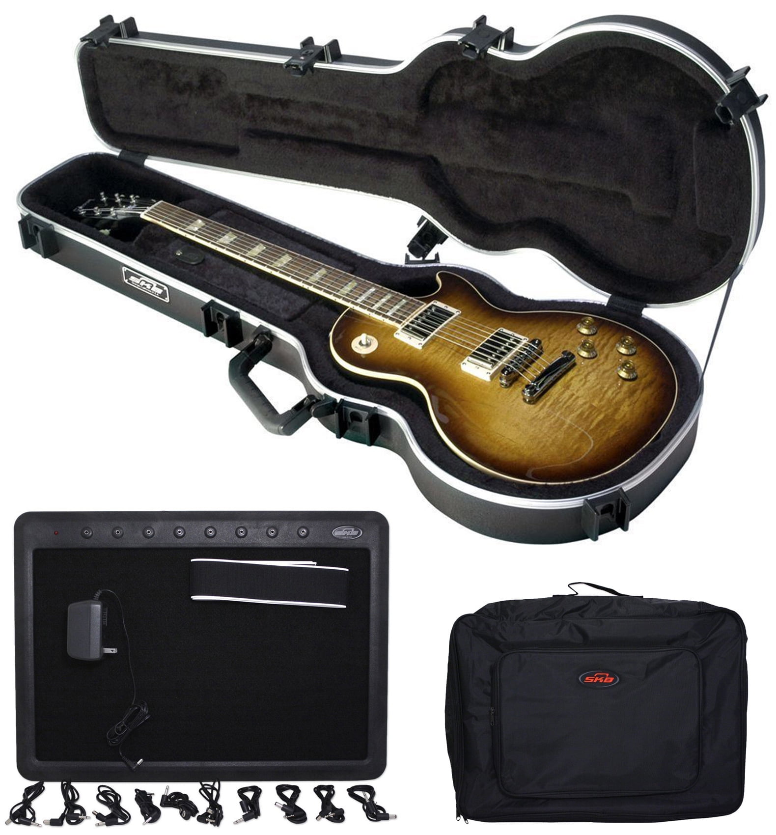 NEW SKB 1SKB56 Les Paul® Hardshell Guitar Case + SKB PedalBoard + Soft