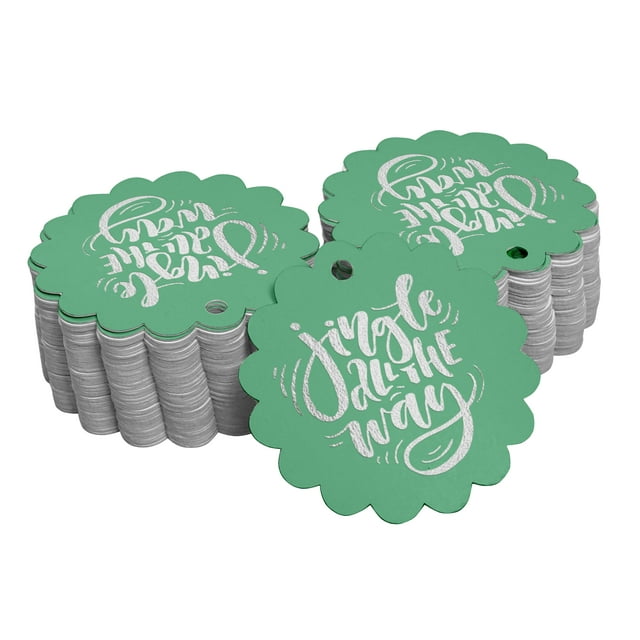 Inkdotpot Pack Of 100 Real Silver Foil Paper Tags Jingle All The Way Christmas Favor Hang Tags