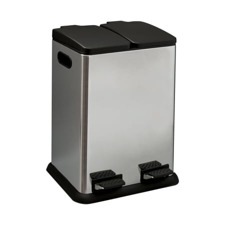 Organize It All 2 Compartment 40 Liter Step-on Recycling Bin in Stainless Steel, 18.37” x 17” x 24”
