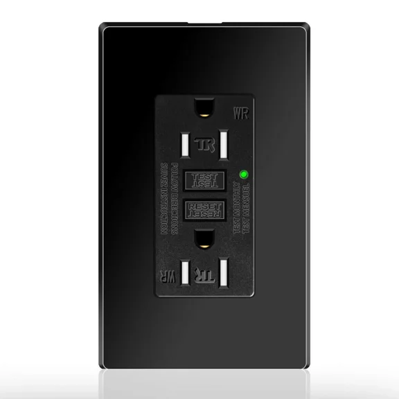 20 Amp Ground Fault Receptacle Gfci Gfi Outlet Black With Decorative Wall Plates