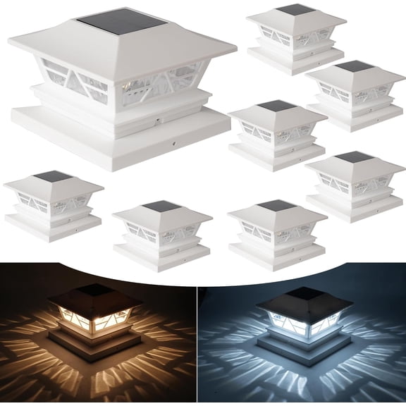 Dazzle Bright 8 Pack Solar Outdoor Fence Post Lights, 2 Modes Post Cap Lights Waterproof Color Changing Warm White/Cool White for Yard, Garden, Porch, Patio Decor, for 4x4 5x5 6x6 Wood Posts