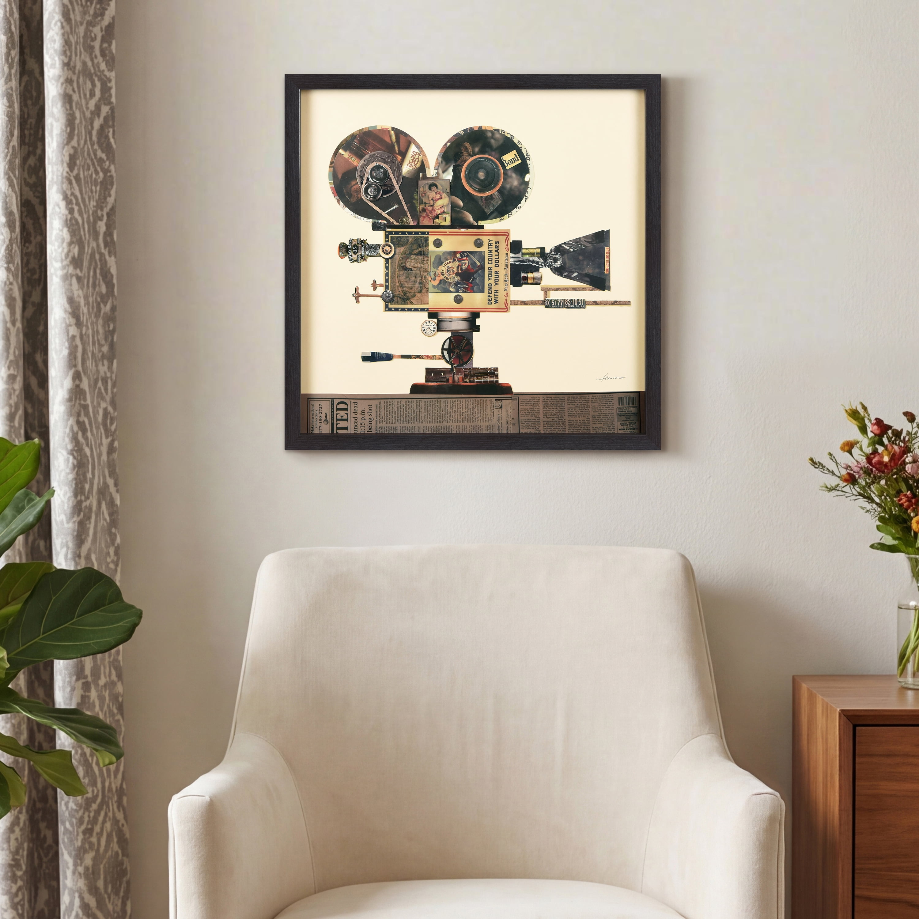 Free Shipping! Antique Film Projector' Hand Made Signed Art