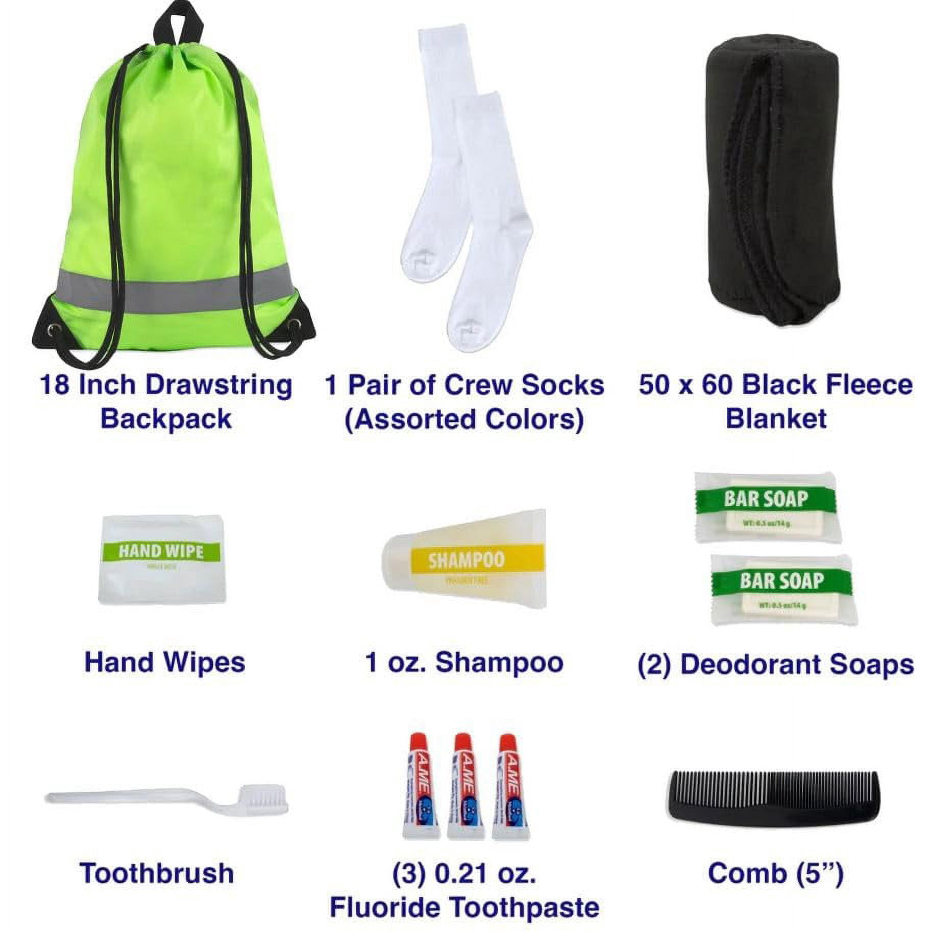 24 pack Trail maker 12 Piece Homeless Care Hygiene Kits with Backpack, Throw Blanket, Socks & More