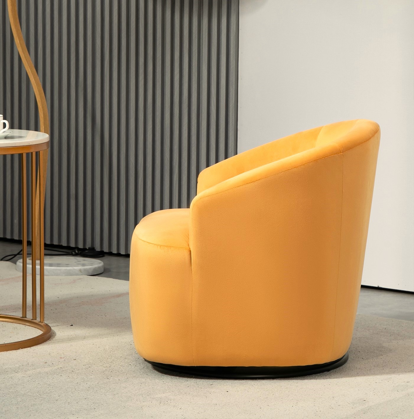 US Pride Furniture Accent Chair with Barrel-shaped Design and 360 Degree Swivel Feature Mustard Yellow