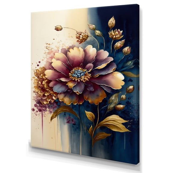 Designart Night Shade Zinnia Floral Design III Canvas Wall Art