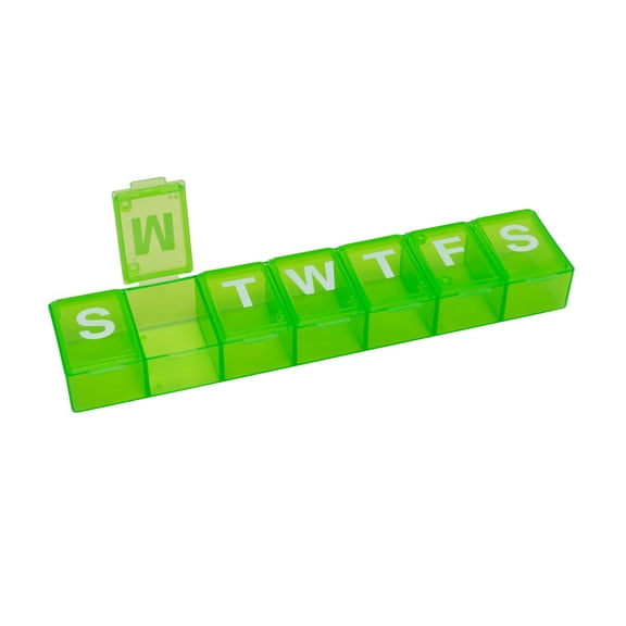Ezy Dose Weekly 7-Day Pill Organizer, X-Large Vitamin and Medicine Box, Easy-Open Lids, Green