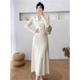 thumbnail image 3 of Mujer invierno otoño tejido Midi largo una línea vestidos solapa cuello botón prendas de punto ropa delgada, 3 of 3