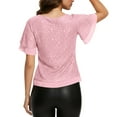 thumbnail image 5 of purcolt Womens Sequin Crop Tops Crew Neck Ruffled Short Sleeve Shirts Party Club Concert Outfits, 5 of 8