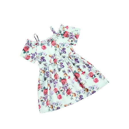 

Ma&Baby Kids Girls Summer Dress Floral Print Short Sleeve Boat Neck One-pieces
