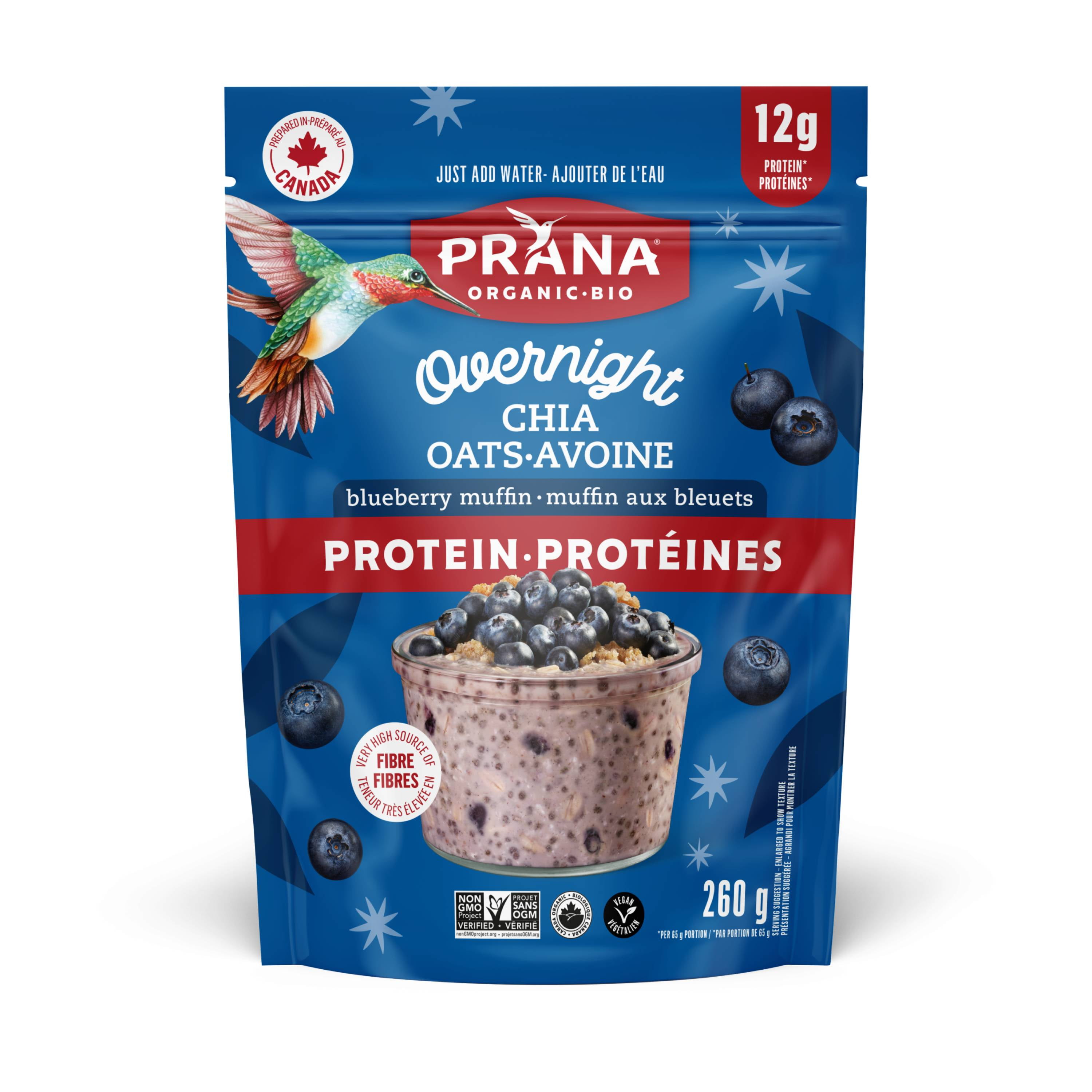Prana Overnight Chia avec Protéine- Muffin aux bleuets 260g