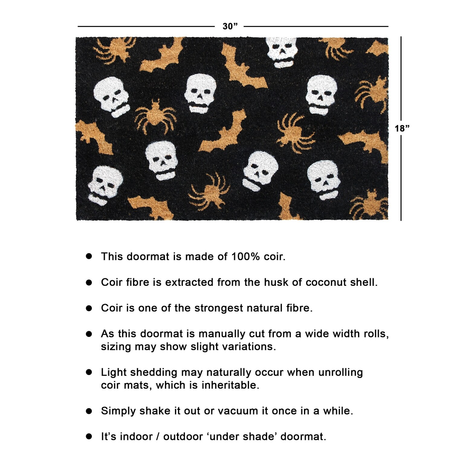 RugSmith White Machine Tufted Spider web & Skeletons Doormat, 18" x 30"