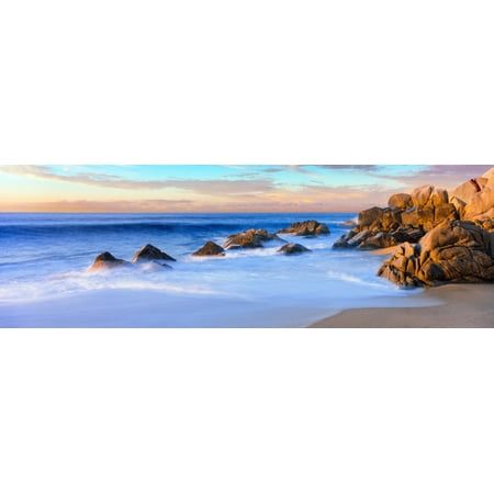 Rock formations on the beach at sunrise Lands End Cabo San Lucas Baja California Sur Mexico Canvas Art - Panoramic Images (36 x