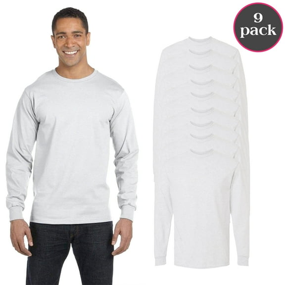 Gildan Unisex DryBlend Long Sleeve T-Shirt, Arts and Craft Casual Shirt, Ash Tee, Pack of 9, S