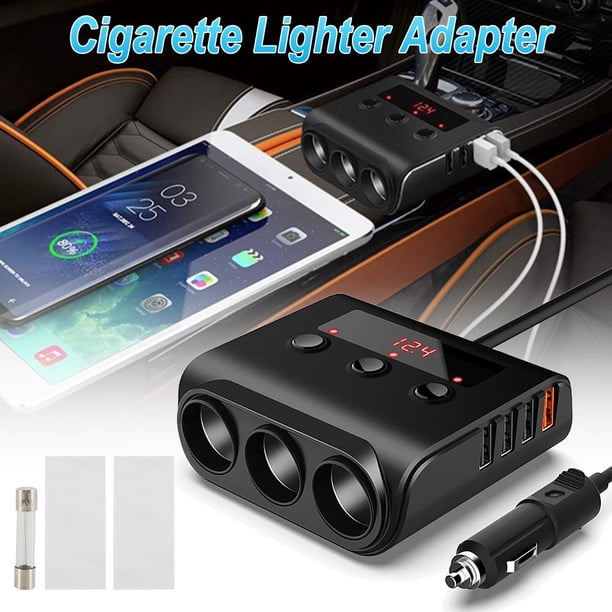 EIMELI 7 en 1 Allume-Cigare Adaptateur 110W 3-Socket Voiture Allume-Cigare  Répartiteur 4 USB Chargeur de Voiture Marche / Arrêt 12v / 24v Sortie pour  Caméras GPS Petits Appareils