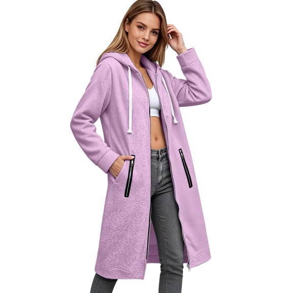 Resicozy Long Hoodies for Women Zip Up Oversized Long Sleeve Sweatshirt Winter Hoodie Dress with Pocket Light Purple L