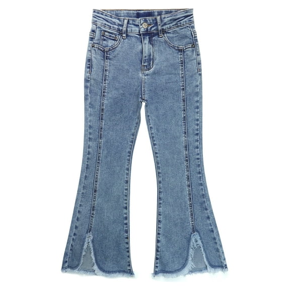 KIDSCOOL Girls Bell Bottom Denim Pants 18M-14T Elastic Waist Flare Jeans,Light Blue,Light Blue,7-8 Years