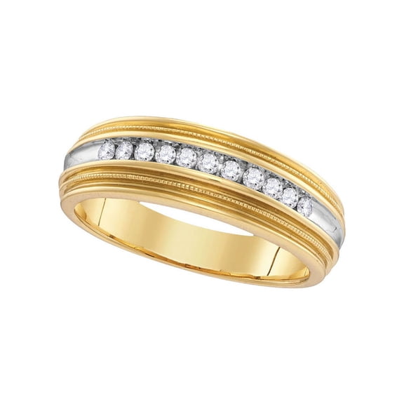 10kt Yellow Gold Mens Round Diamond Two-tone Milgrain Wedding Anniversary Band Ring 1/4 Cttw