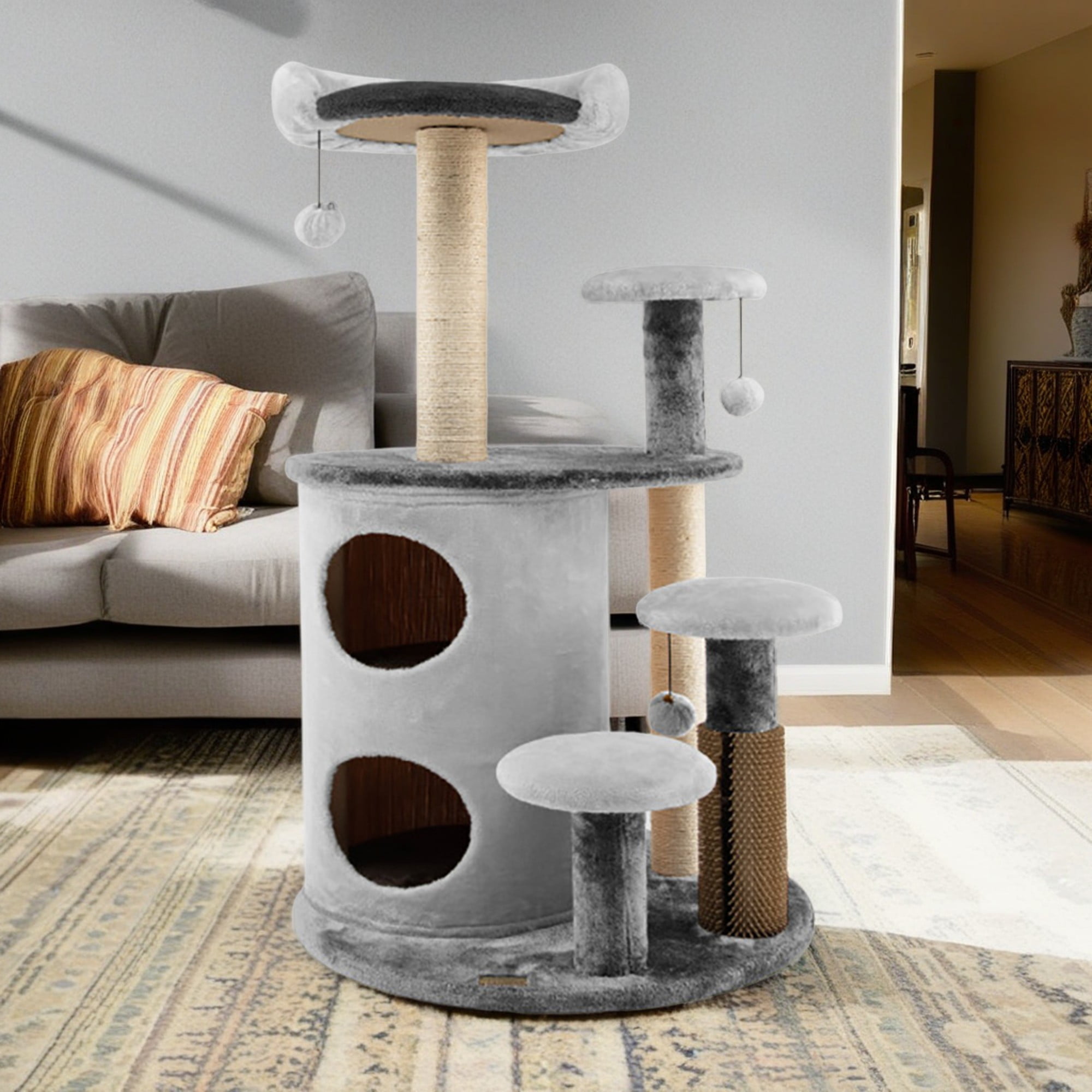 resenkos 40" Cat Tree Tower, Multi-Level Activity Cat Tree House with 2-Tier Cat-Hole Condo, Perch and Hanging Ball, Gray