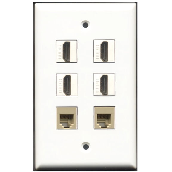 Ultra Spec Cables 4 Port HDMI 2 Port Phone RJ11 RJ12 Beige Wall Plate