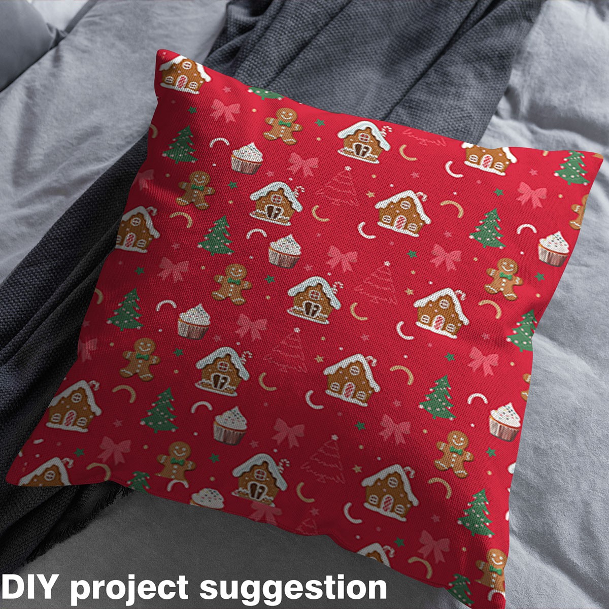 Manfei Kids Gingerbread House Fabric by the Yard 3 Yards, Cute Bow Knot Xmas Tree Fabric for Sewing, Colorful Stars Polka Dots Home Decor Fabric by the Yard, Red